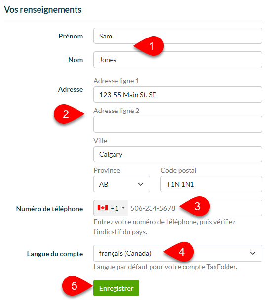 Capture d’écran : Mise à jour des renseignements du préparateur dans TaxFolder