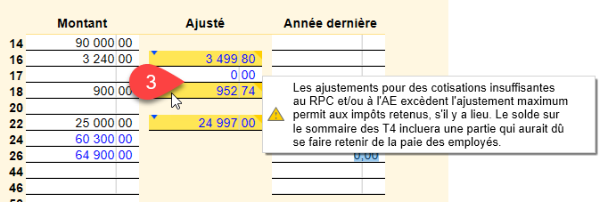 Capture d’écran : Message de révision du rajustement