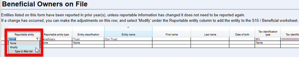 Screen Capture: Beneficial Owners on File worksheet