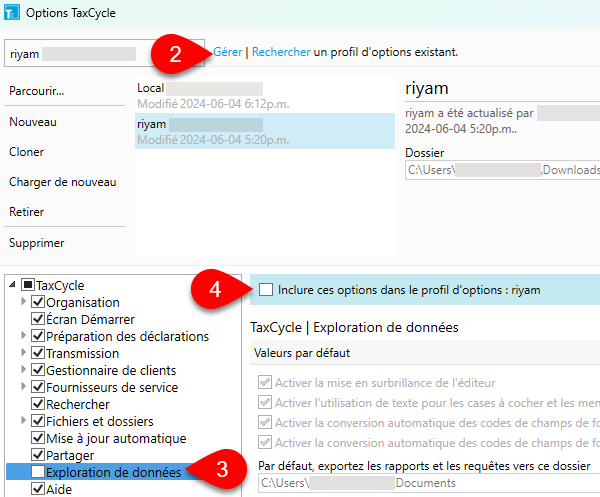 Capture d’écran : Options d'exploration de données