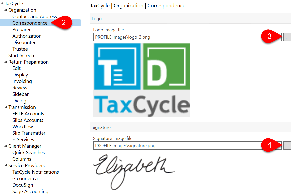 Screen Capture: Upload Signature and Logo