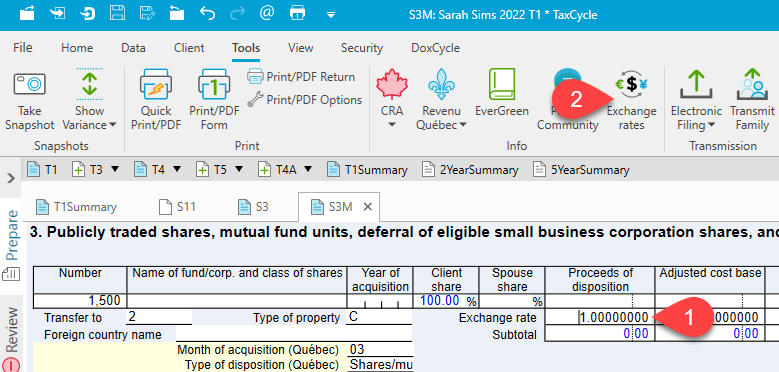 Screen Capture: Exchange rates in TaxCycle