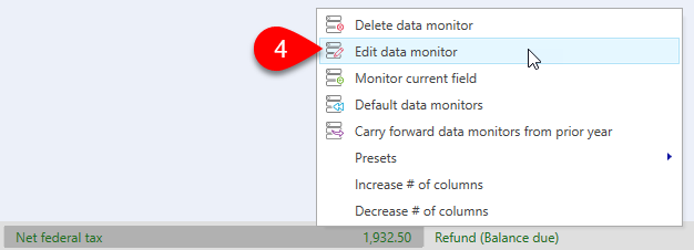 Screen Capture: Right click on the data monitor cell