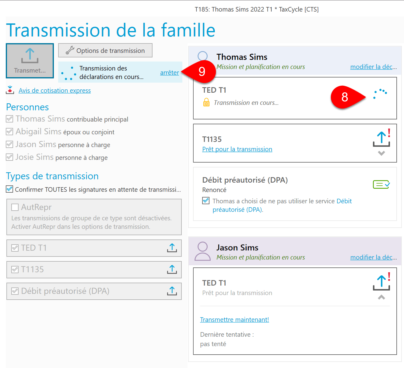 Capture d'écran : Transmission en cours