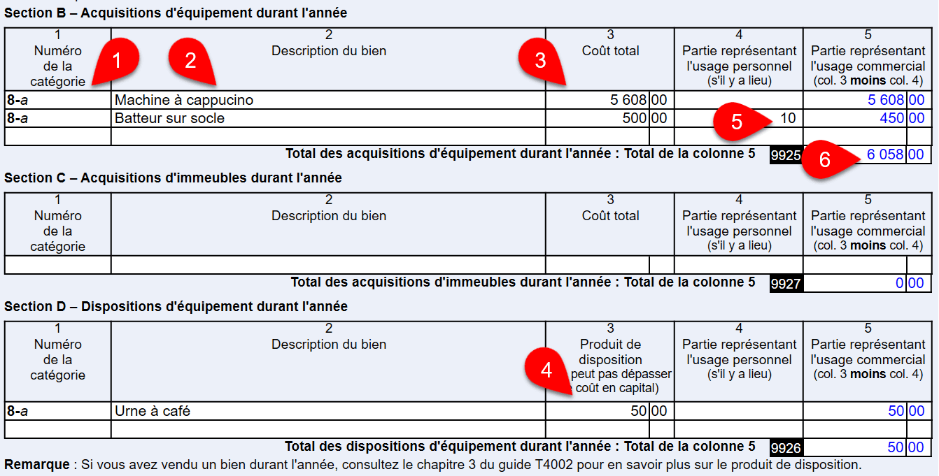 Capture d'écran : Acquisitions et dispositions