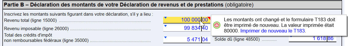 Capture d’écran : Réimprimer le message de révision