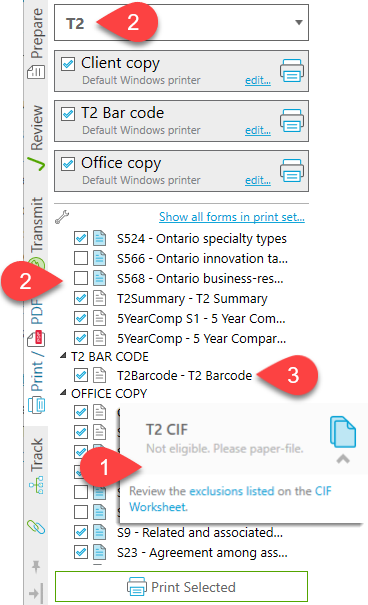 Screen Capture: Print the T2 Bar code print set