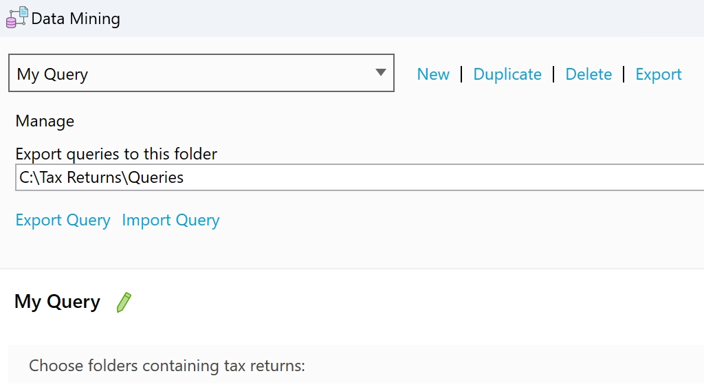 Screen Capture: Export/Import Query