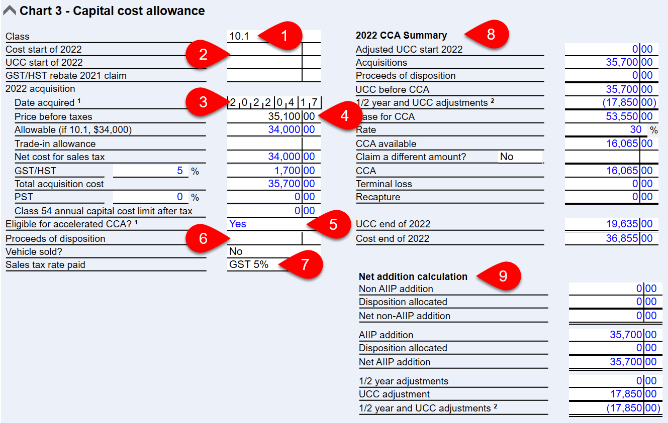 Screen Capture: Capital Cost Allowance