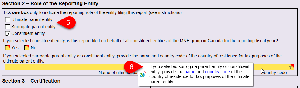 Screen Capture: Role of the reporting entity on the RC4649