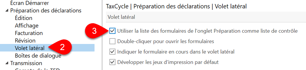 Image : option liste de contrôle