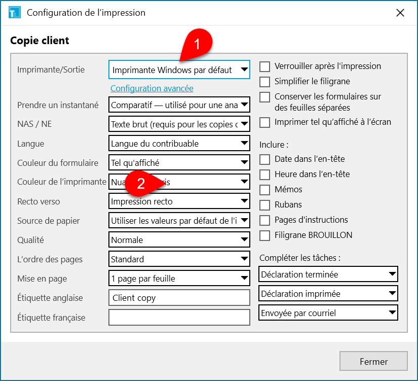 Image : configuration de l'impression