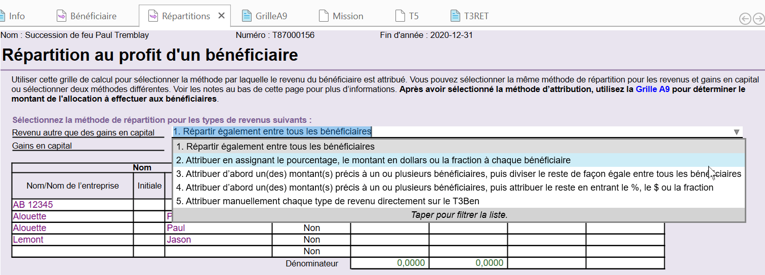 Formulaire répartition