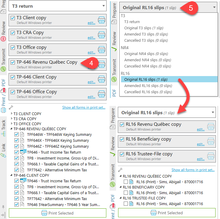 Screen Capture: TP-646 and RL-16 Print sets