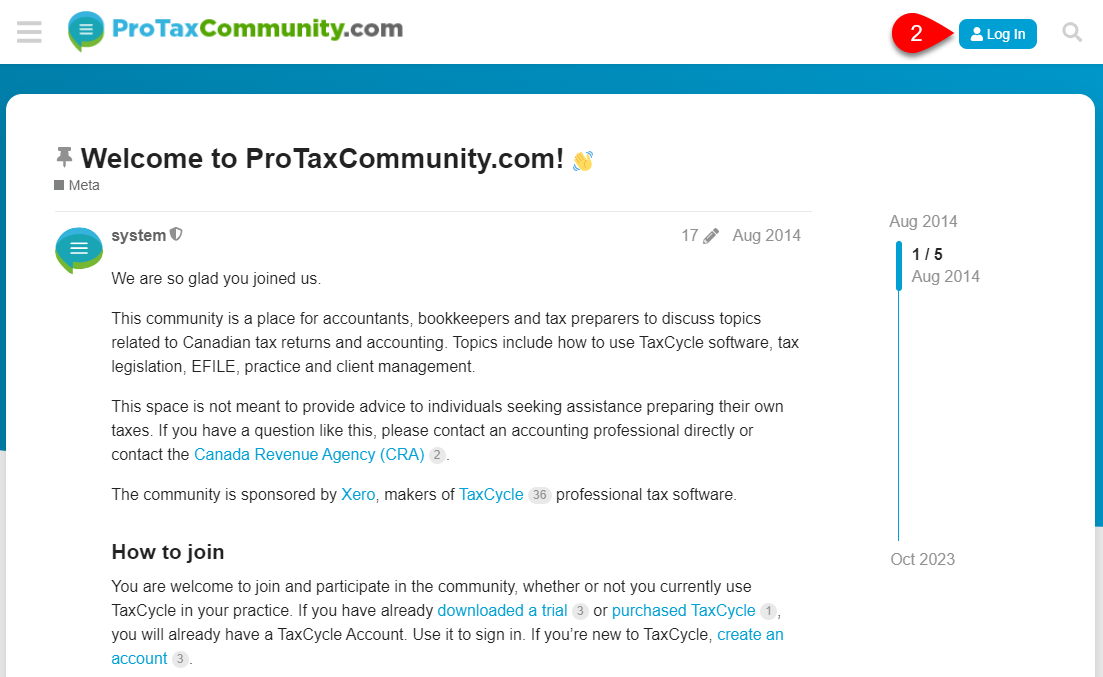 Screen Capture: Log in to the ProTaxCommunity