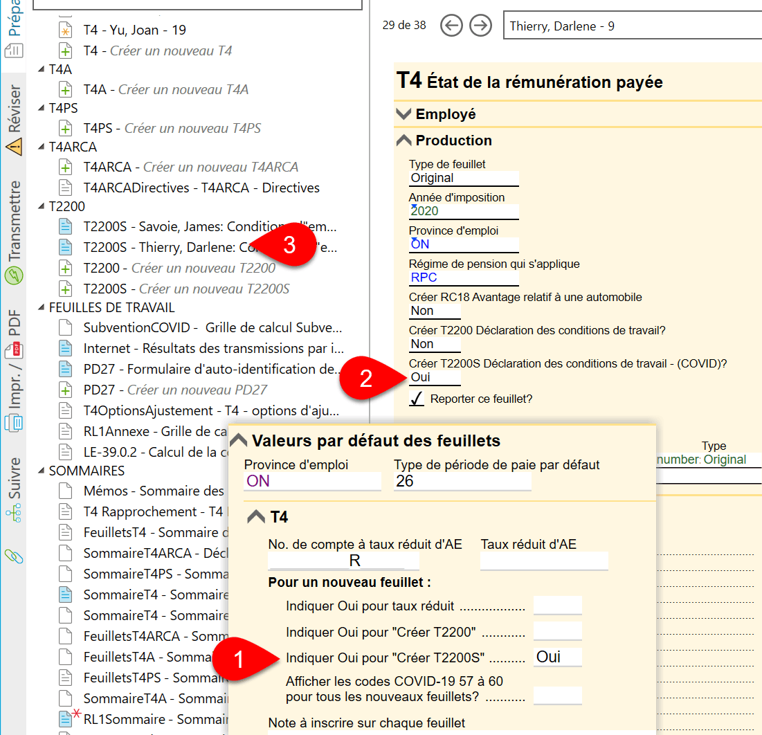 Capture d’écran : Créer une T2200S