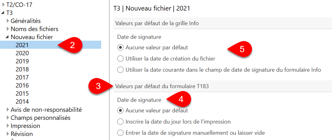 Capture d’écran : Date de signature par défaut