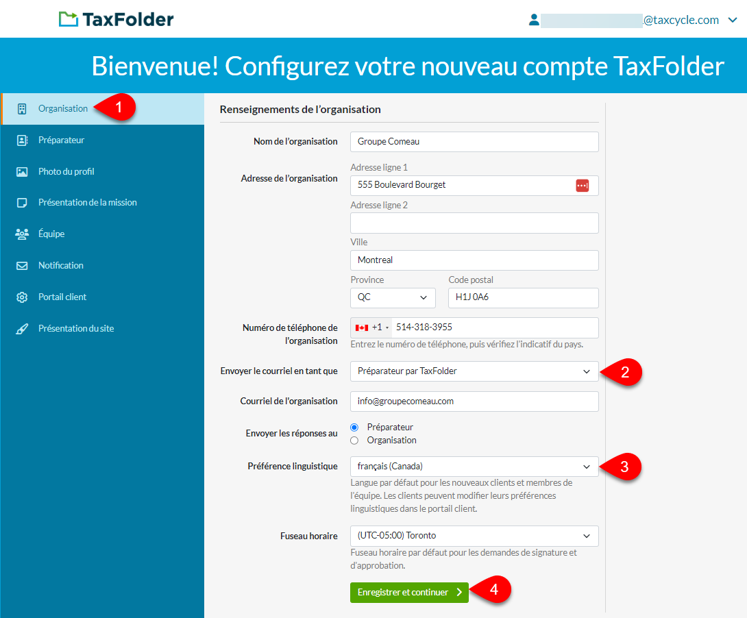 Capture d’écran : Écran de démarrage TaxFolder