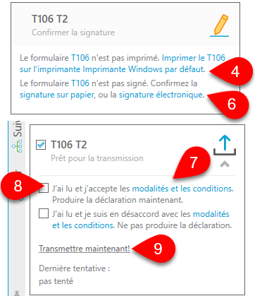 Capture d’écran : T106 de la T2 dans la barre latérale Transmettre