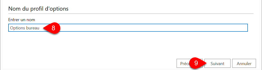 Capture d’écran : Nommer un profil d'options