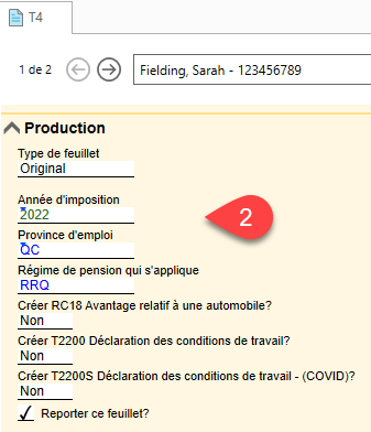 Capture d'écran : Saisir les données du feuillet T4