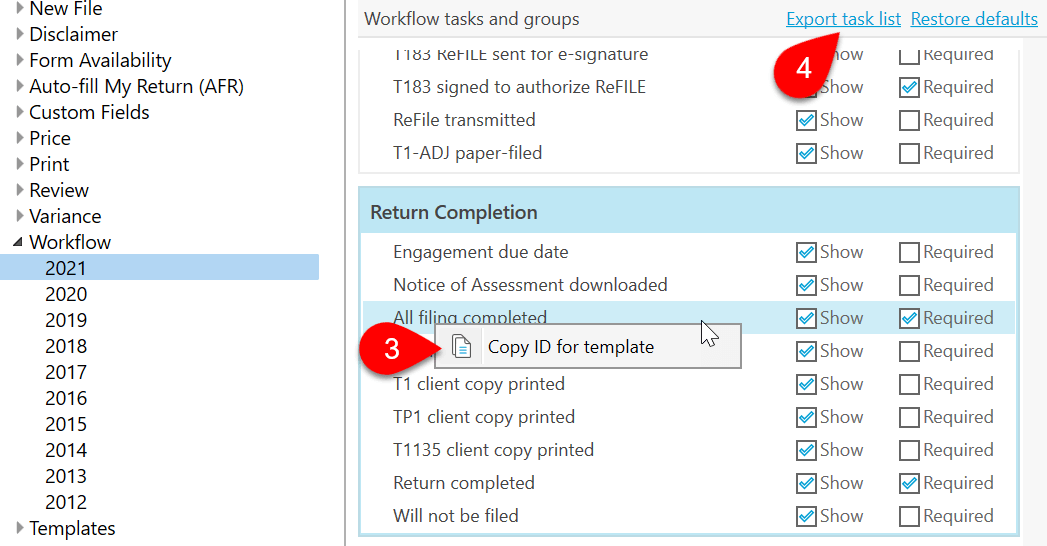 Screen Capture: Workflow Options