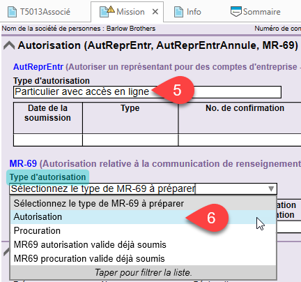 Capture d’écran : Choisissez un type d'autorisation sur la grille de calcul Mission