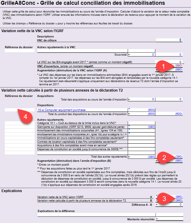 Capture d'écran : 2e exemple de la GrilleA8Rec dans TaxCycle T2