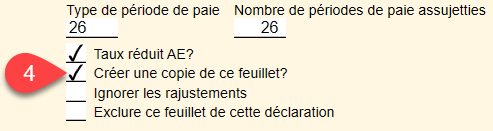 Capture d'écran : Créer une copie du feuillet du taux réduit d'AE