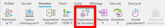 Capture d'écran : bouton d'exploration de données dans TaxCycle