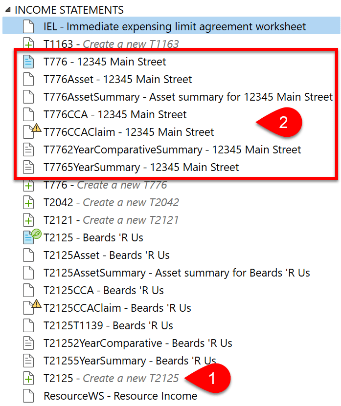 Screen Capture: Income Statement Form Sets in the Prepare Sidebar