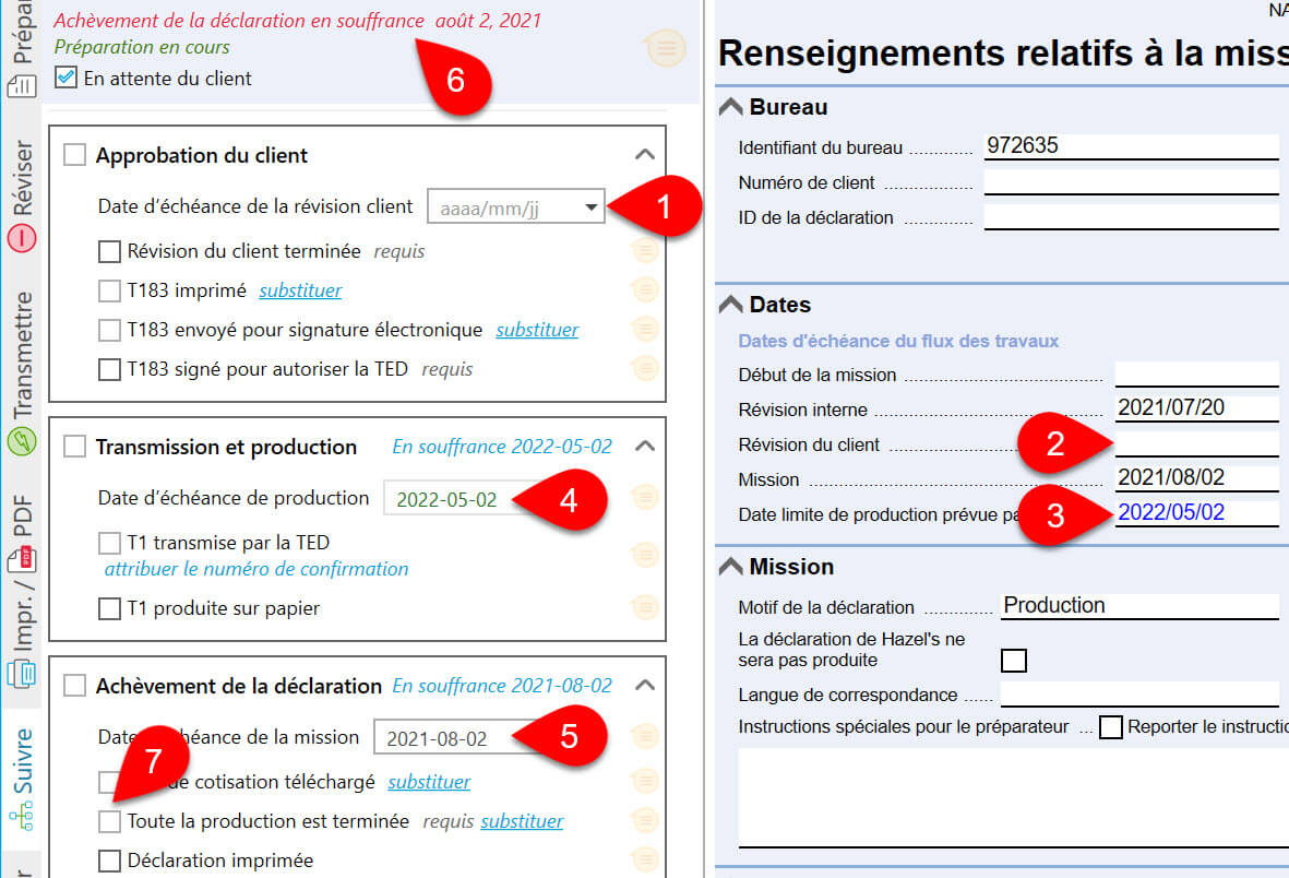 Capture d'écran : Dates d'Échéance