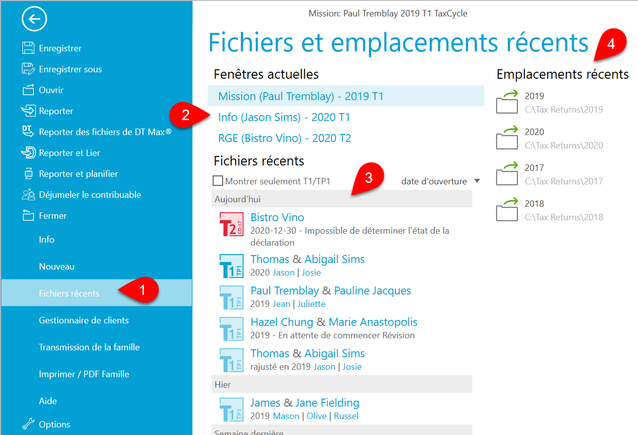 Capture d’écran : Fichiers récents et emplacements