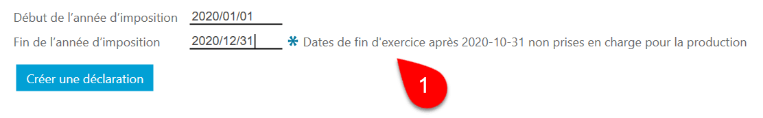 Capture d’écran : Dates de fin après le 31 octobre 2019 ne non pas certifiées pour la production.