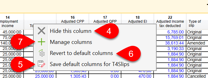 Screen Capture: Right-Click Column Heading