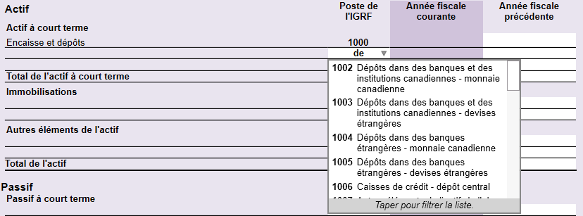 Capture d'écran : Commencez simplement à taper un mot-clé pour compléter automatiquement un code IGRF