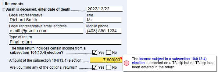 Screen Capture: Subsection 104(13.4) election on the Info worksheet