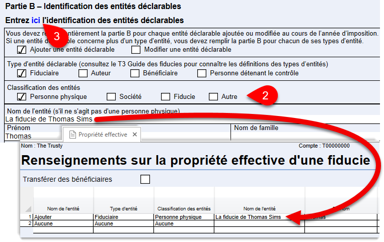 Capture d'écran : Remplir la Partie B de la T3SCH15