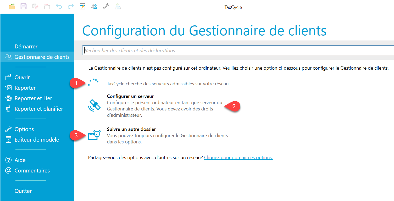 Capture d’écran : Configuration du Gestionnaire de clients