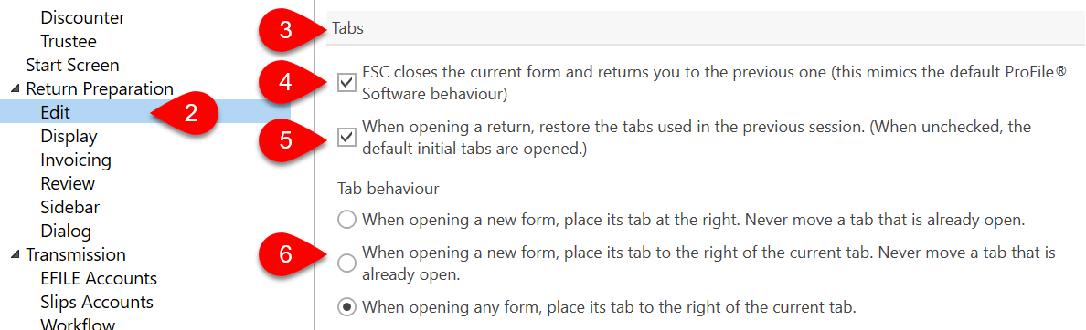 Screen Capture: Form Tab Options