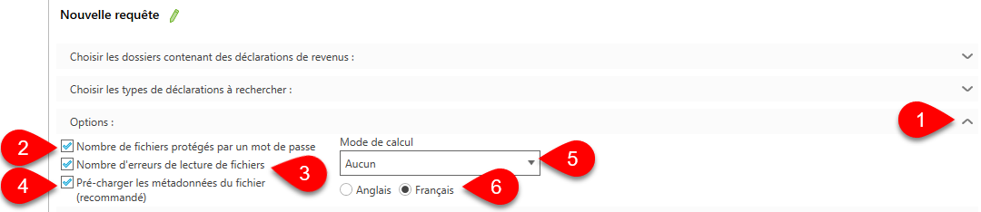 Capture d’écran : Options de requêtes