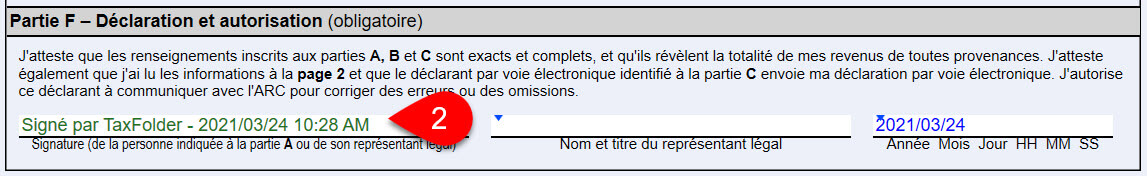 Capture d’écran : Signé par TaxFolder