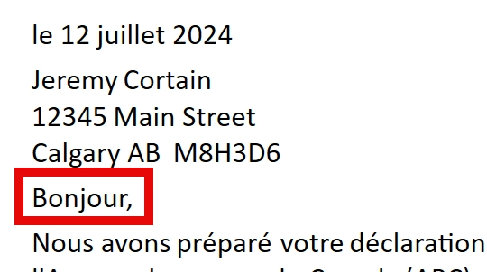 Screen Capture: French CSalutation