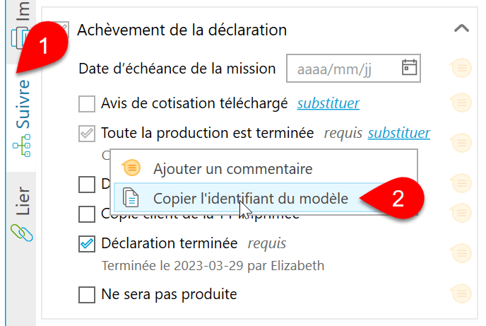 Capture d'écran : Copier l'identifiant du modèle