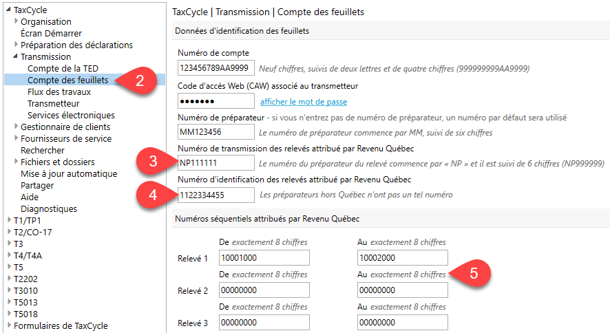 Capture d'écran: Comptes des feuillets