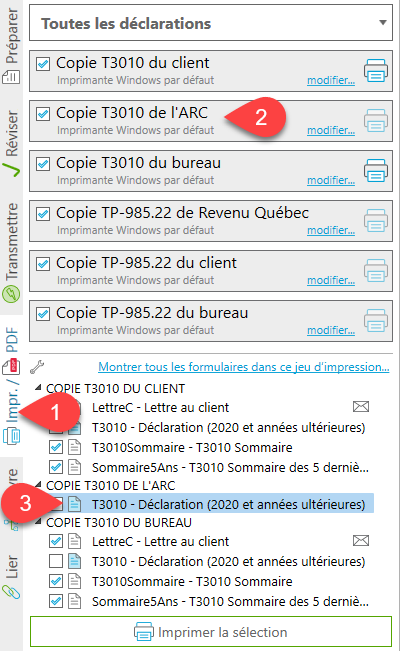 Capture d'écran : Copie T3010 de l'ARC