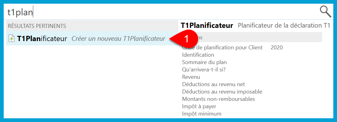 Screen Capture: T1 Planner in Fast Find