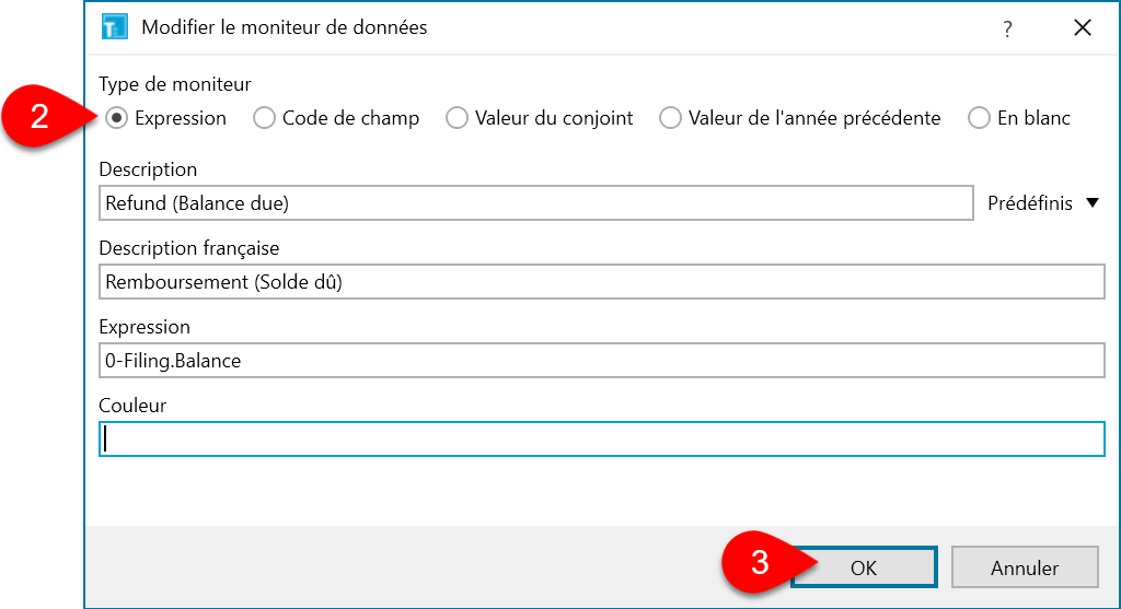 Capture d’écran : Modifier le moniteur de données