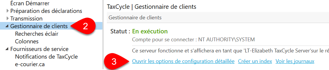 Capture d’écran : Ouvrir les options de configuration détaillées