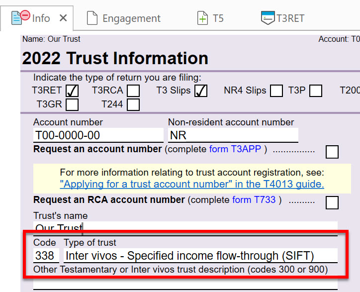 Screen Capture: Type of Trust